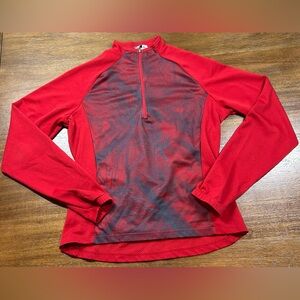 Sugoi Size L Red Cycling Flowers Long Sleeve Mock Neck Pullover Athletic Tee